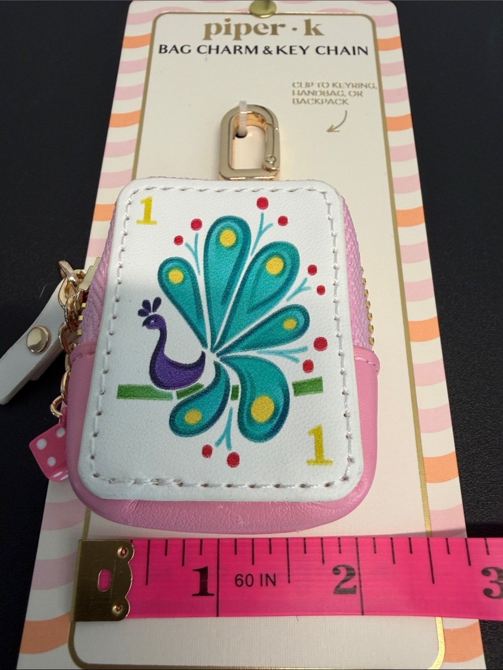 Piper K | Peacock Card Pink Coin Purse Bag Charm 🦚 - Picture 7 of 8
